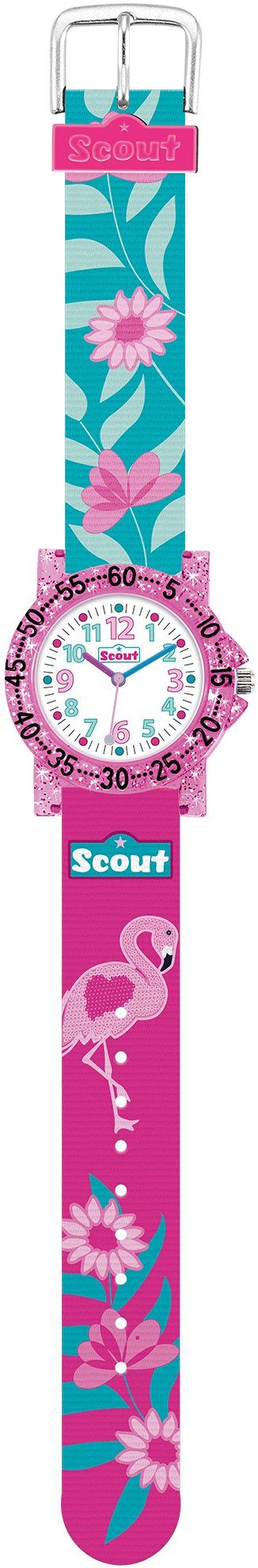 auch Flamingo-Blumenmotiv, Geschenk The IT-Collection, Quarzuhr ideal Lernuhr, als Scout Glitzer, 280375019,