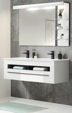 Furn.Design Wandspiegel Design-D (großer Badspiegel in weiß und weiß Hochglanz, 120 x 85 cm), inkl. LED Beleuchtung