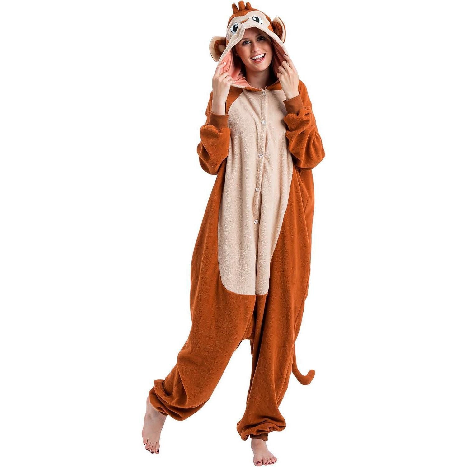 LuxusKollektion Maskottchen-Kostüm Affe Tier Kostüm Pyjama Onesie Plüsch Erwachsene Halloween Größe M
