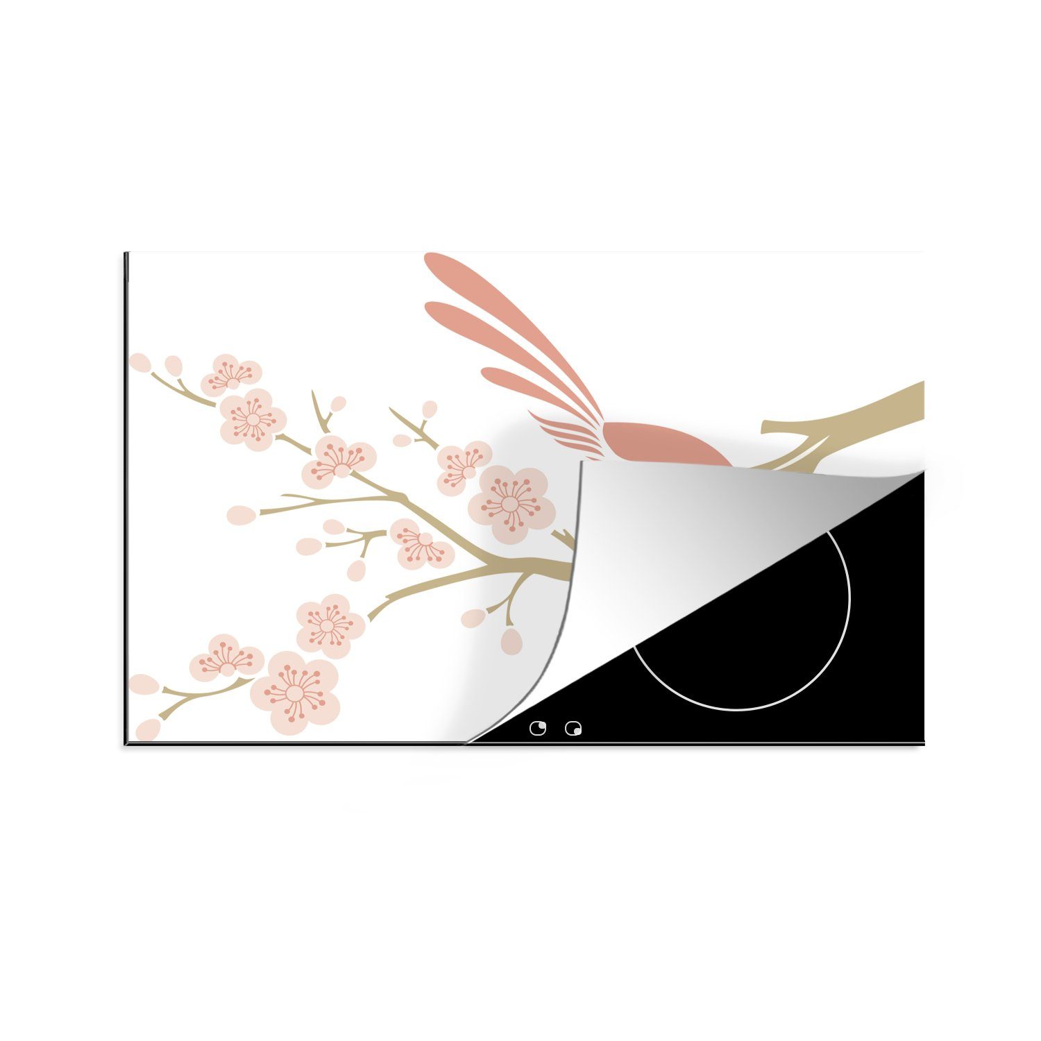 für Vogels tlg), Illustration rosa (1 einer Induktionskochfeld eines 81x52 küche, cm, die Ceranfeldabdeckung MuchoWow Herdblende-/Abdeckplatte Kirschblüte, Vinyl, Schutz auf
