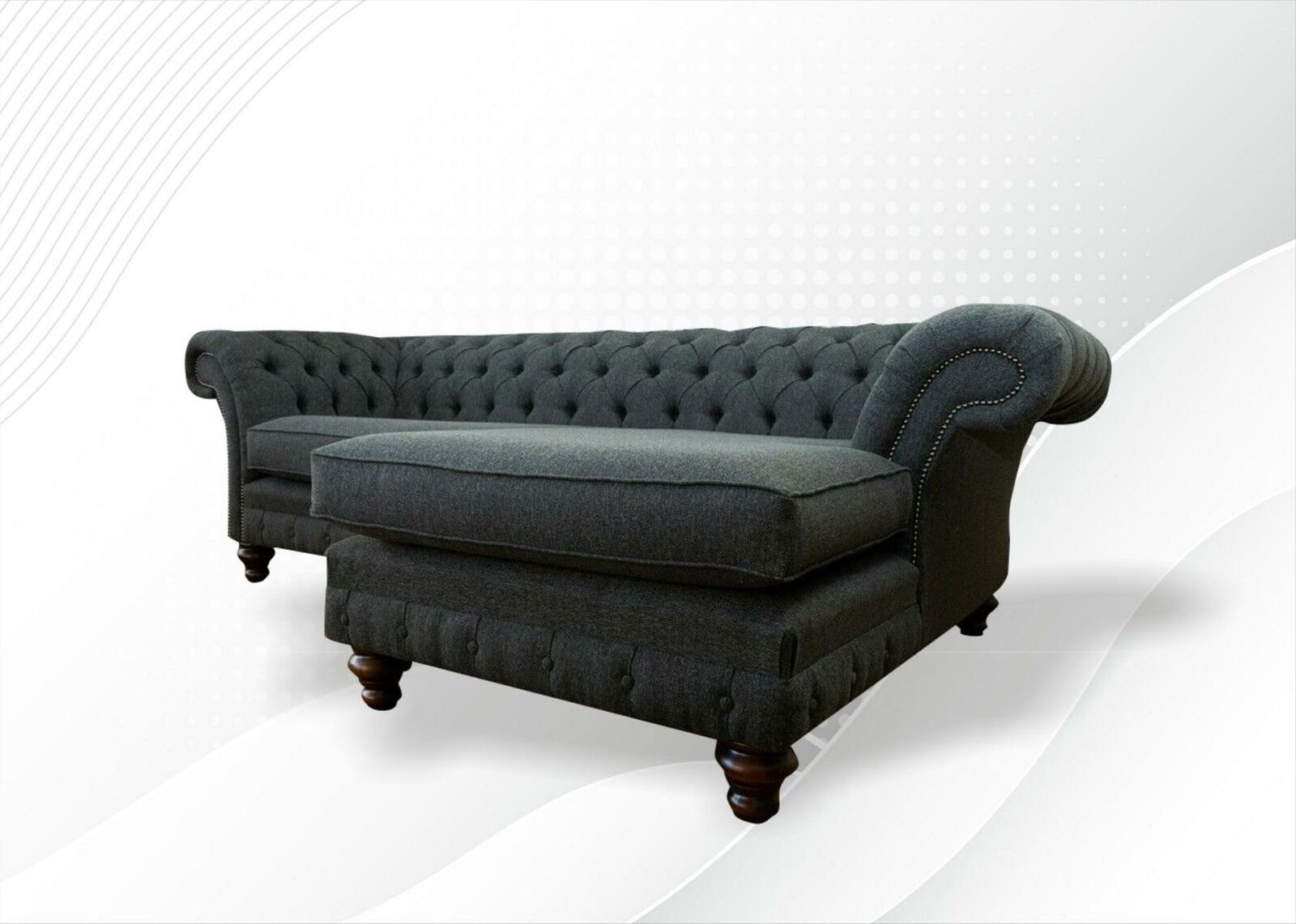 JVmoebel Ecksofa Graues Luxus L-Form Chesterfield Sofa moderne Eck-Couch Neu, Made in Europe