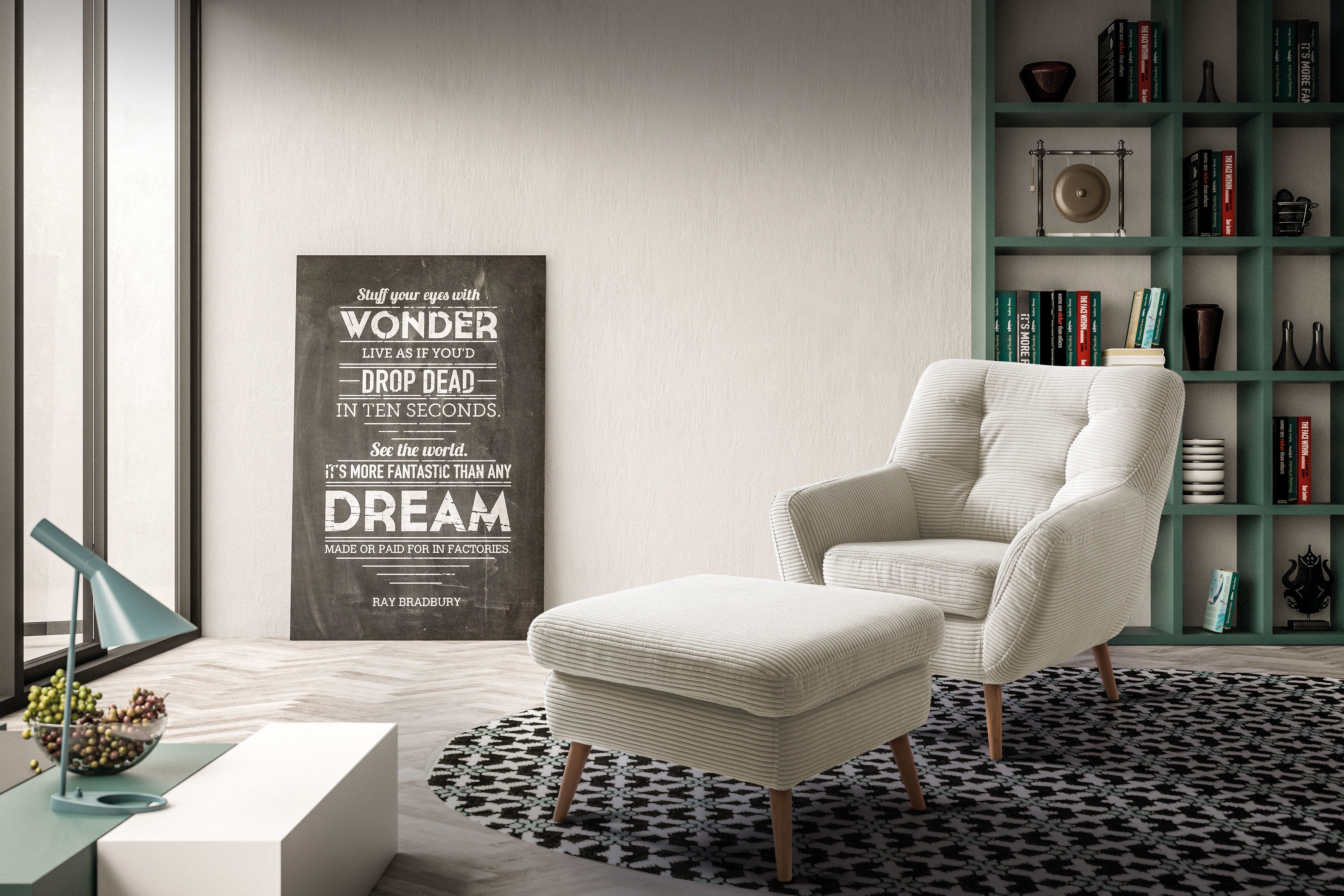 exxpo - sofa fashion Hocker Scandi bequem und elegant mit hohem Holzfuß, bequem und elegant mit hohem Holzfuß