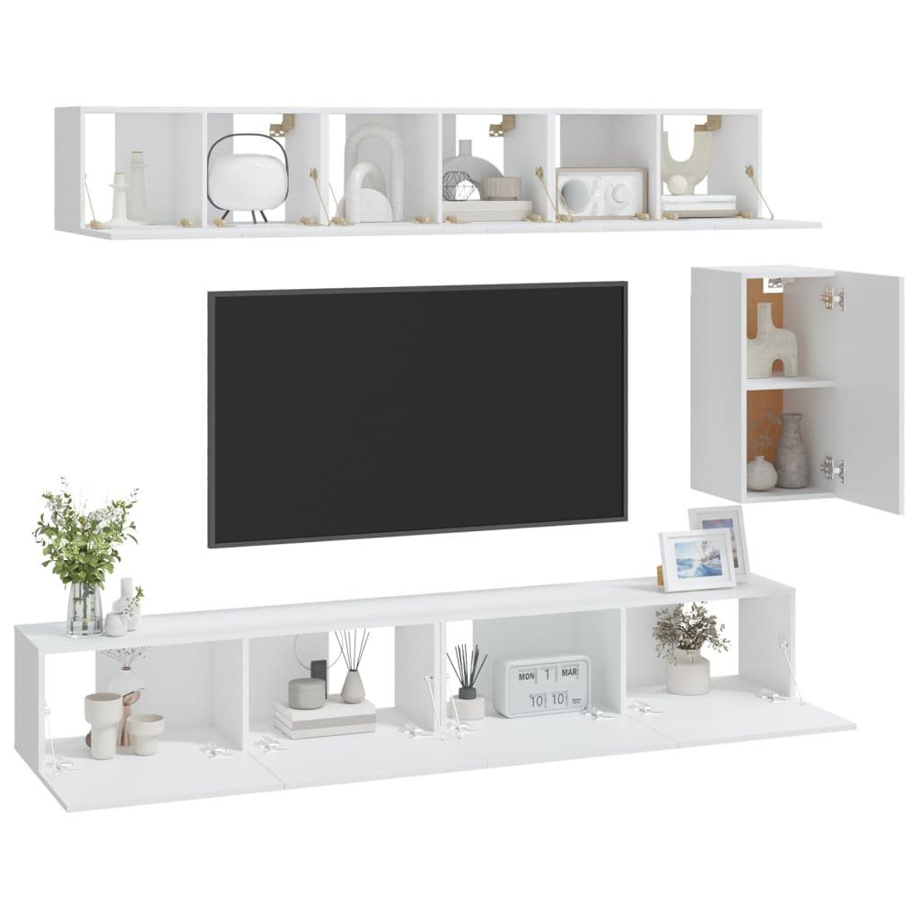 vidaXL TV-Schrank Holzwerkstoff Weiß 6-tlg. TV-Schrank-Set (6-St)