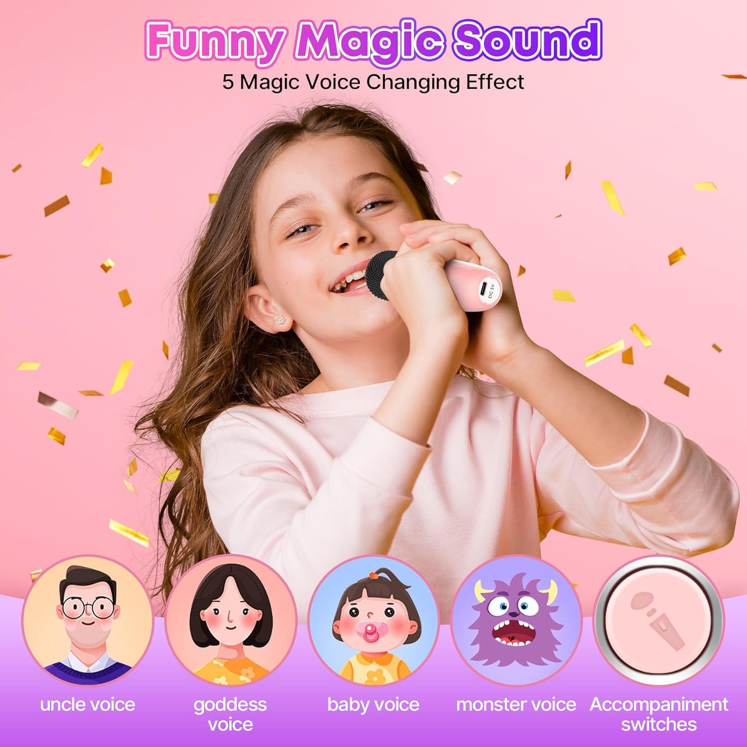 POPOLIC Kinder-Lautsprecher mit 2 Mikrofonen,Geschenk Spielzeug für 3-12 Jahre Karaoke-Maschine (Karaoke Maschine mit Mikrofon Geburtstagsgeschenk für Kinder)