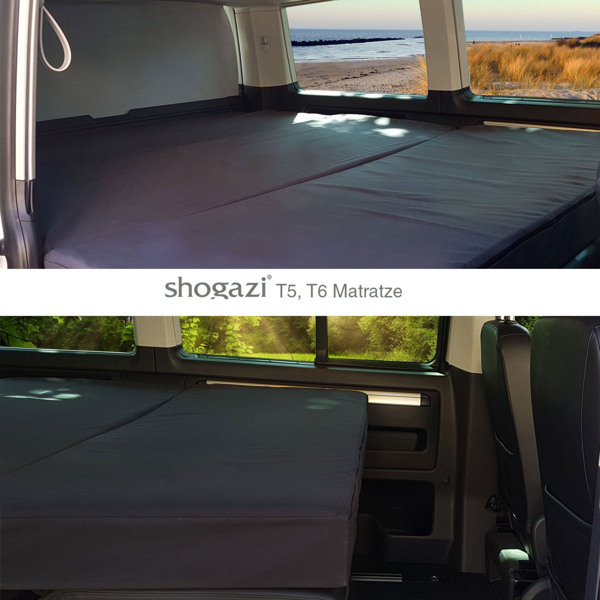 Klappmatratze T5-Matratze, LUXUS T5 Bett, T5, T6, T6.1, Multivan, VW Bus Matratze, shogazi ®, 12 cm hoch, (Set, 2-tlg), VW Bus Matratze 150x190x12cm, inkl. Aufbewahrungstasche