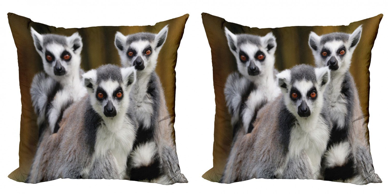 Stück), Affe Tiere Accent angebundener (2 Modern Ring Digitaldruck, Abakuhaus Doppelseitiger Lemur Kissenbezüge