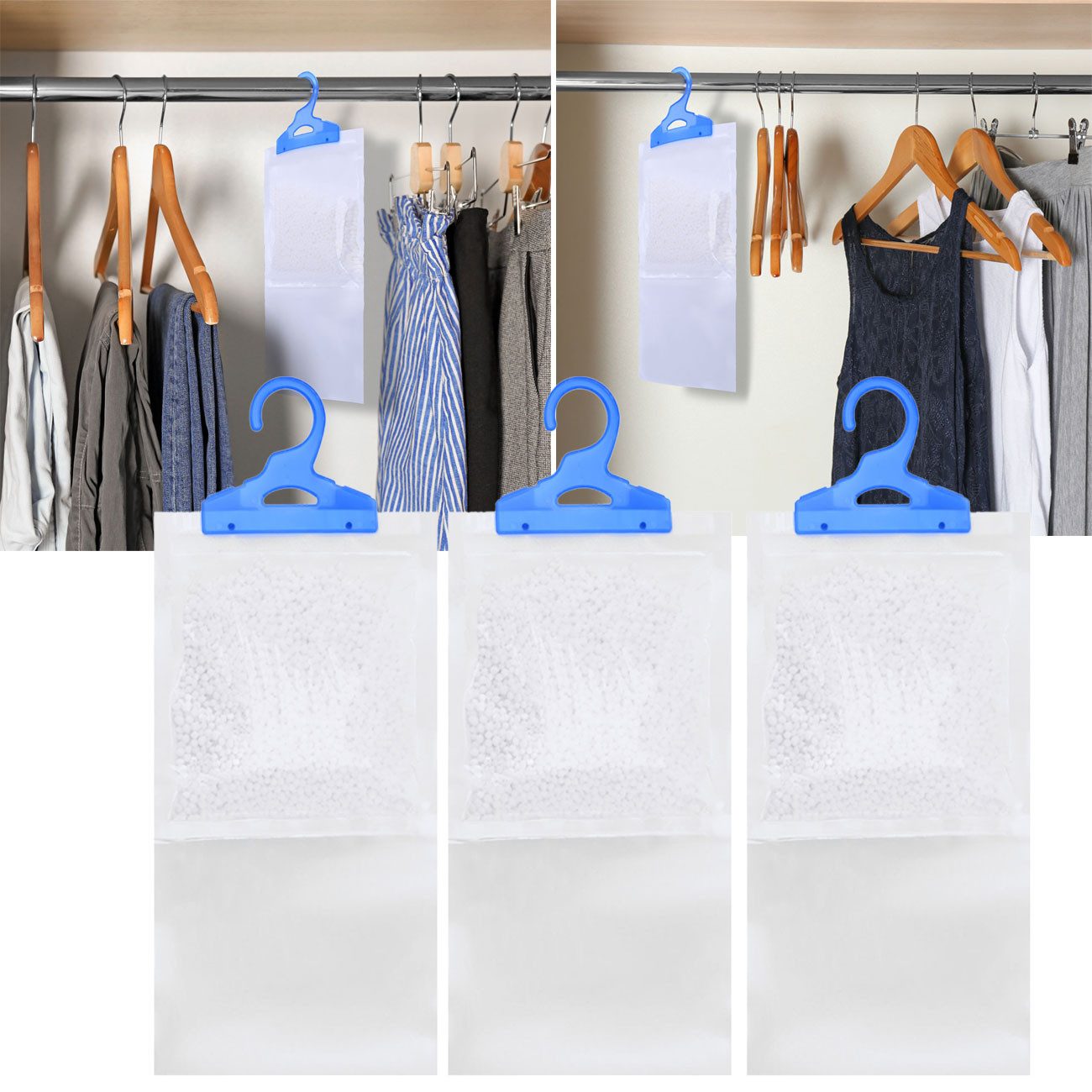 Casativo Granulat-Luftentfeuchter Effektive Luftentfeuchter für Kleiderschränke Beutel à 450ml Hängend, Schutz vor Schimmel&Geruch, 1,35 L Aufnahme, 3er/9er-Set, 210 g/Beutel