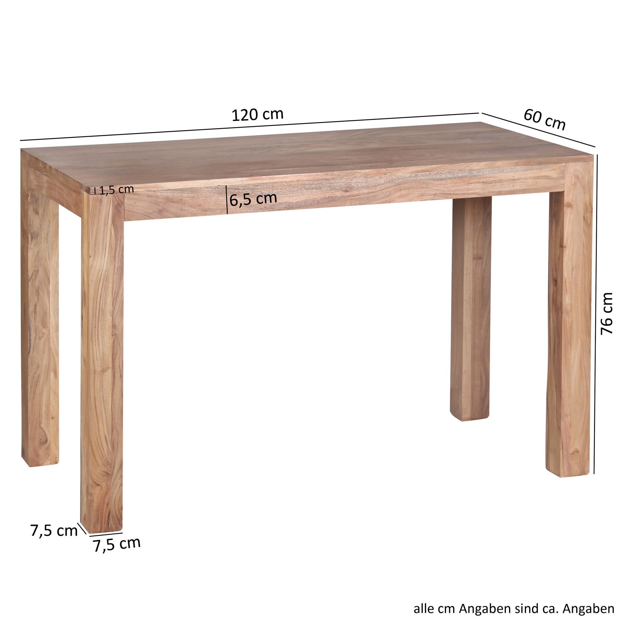 FINEBUY Esstisch FB40056 Massiv 120 x 60 cm Esszimmertisch Küchentisch Akazie Echtholz (Akazie Massivholz 120x60x76 cm Esszimmertisch), Küchentisch Esszimmer Modern, bis zu 6 Personen