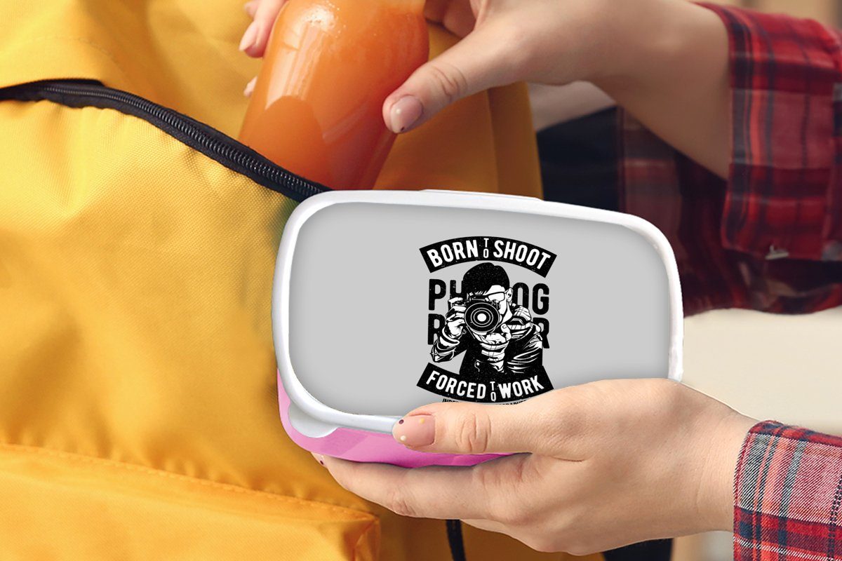 (2-tlg), Kunststoff, Mädchen, Kunststoff Lunchbox Brotdose - Objektiv Vintage, - rosa MuchoWow Erwachsene, Kamera für Brotbox Snackbox, Kinder,