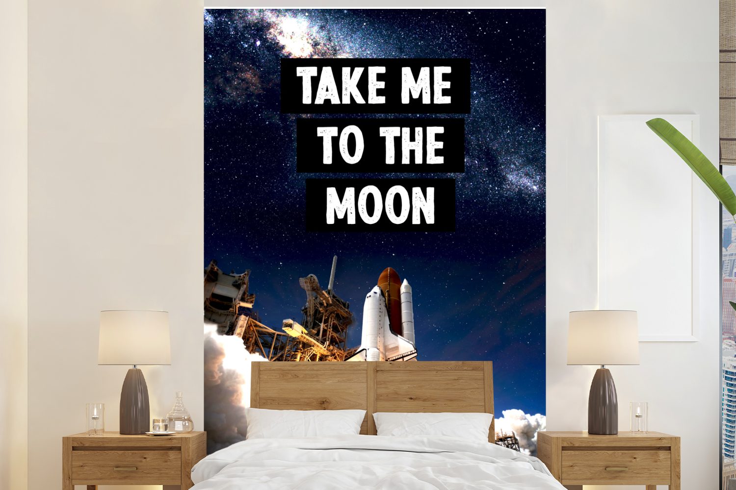 MuchoWow Fototapete Zitate - 'Bring mich zum Mond' - Sprichwörter - Jungen - Kinder - Kind, Matt, bedruckt, (3 St), Montagefertig Vinyl Tapete für Wohnzimmer, Wandtapete