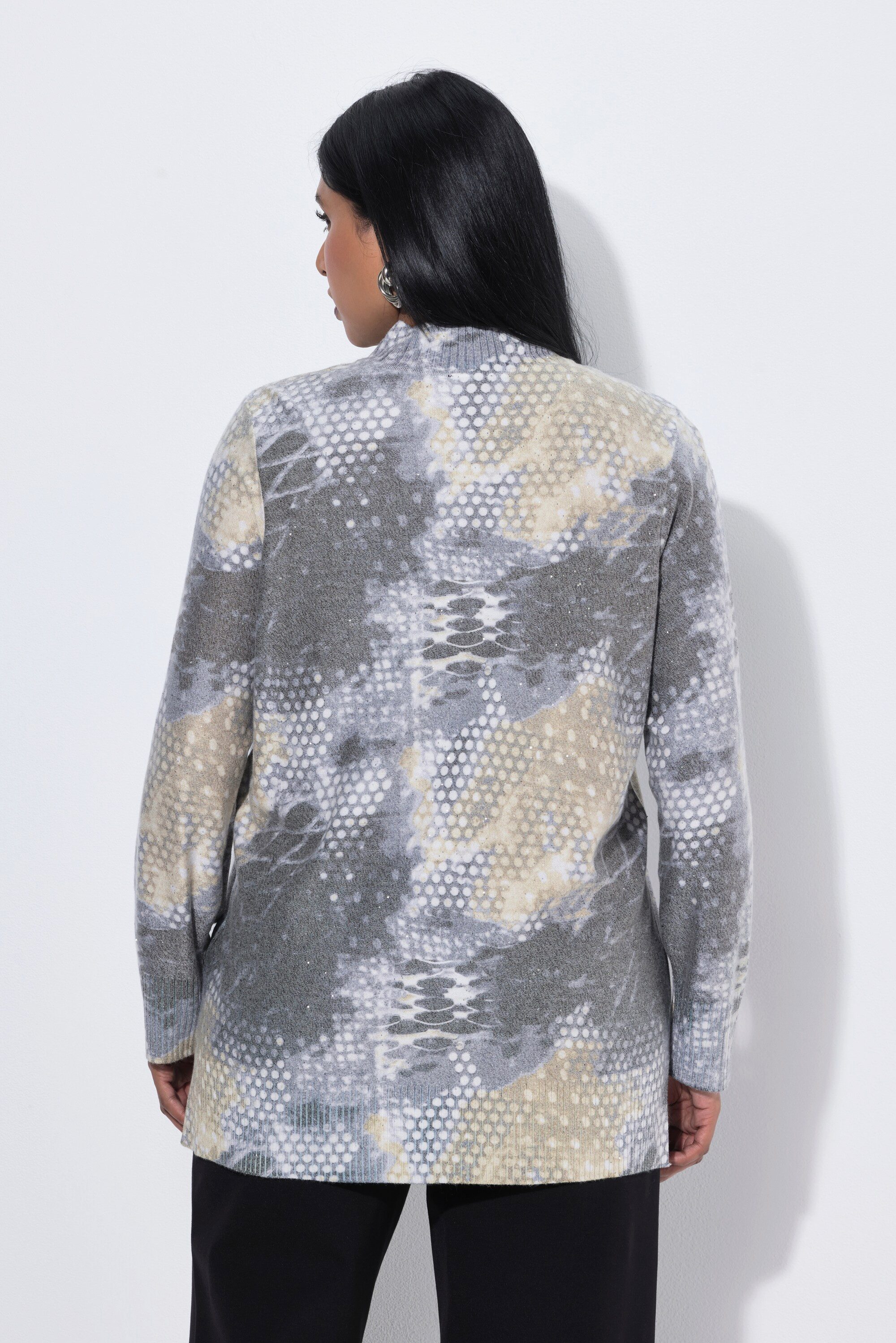 Ulla Popken Strickpullover Pullover Mikro-Pailletten Stehkragen Langarm