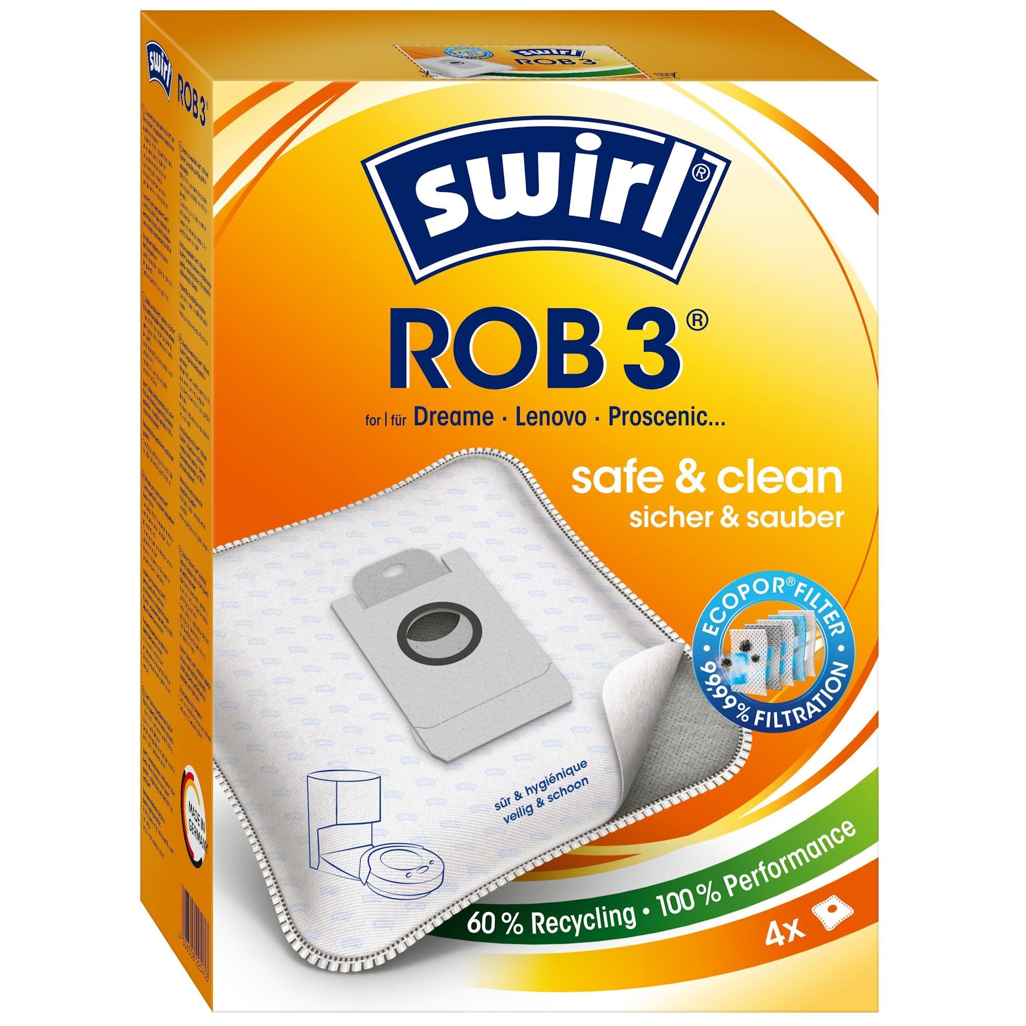 Swirl Staubsaugerbeutel EcoPor, Passend für Saugroboter, Hochleistung, nachhaltig hergestellt