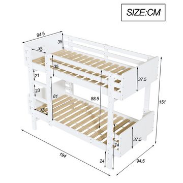 Flieks Etagenbett, Kinderbett Hochbett 90x190cm umwandelbar in zwei Einzelbetten