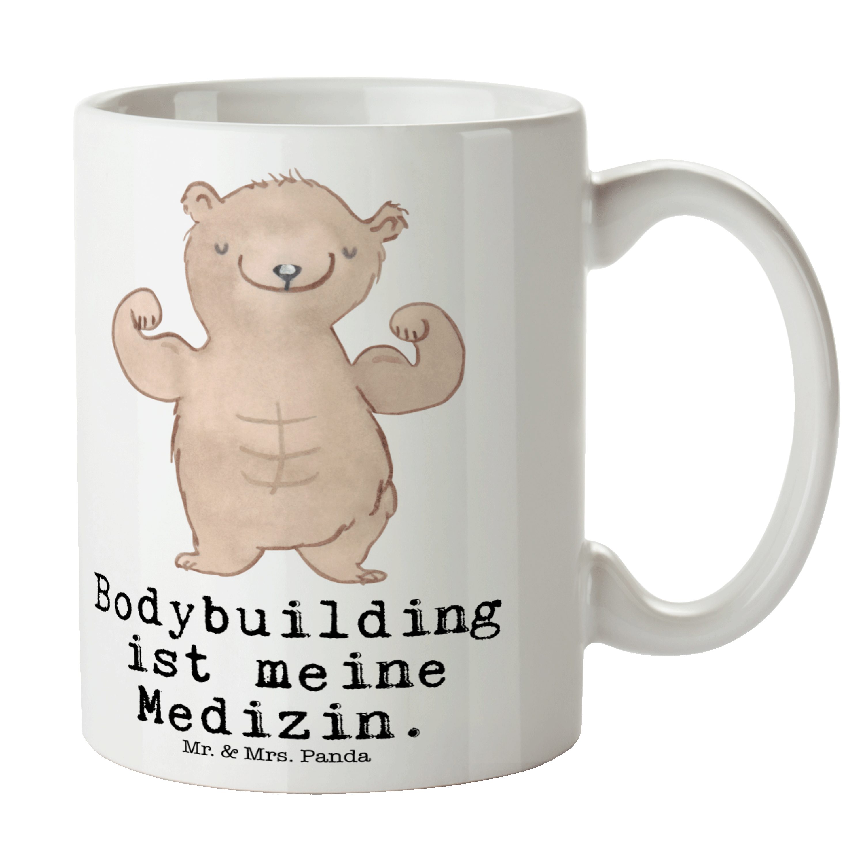 Mr. & Mrs. Panda Tasse Bär Bodybuilding - Weiß - Geschenk, Kondition, Ausdauer, Geschenktass, Keramik, Inspirierende Sprüche
