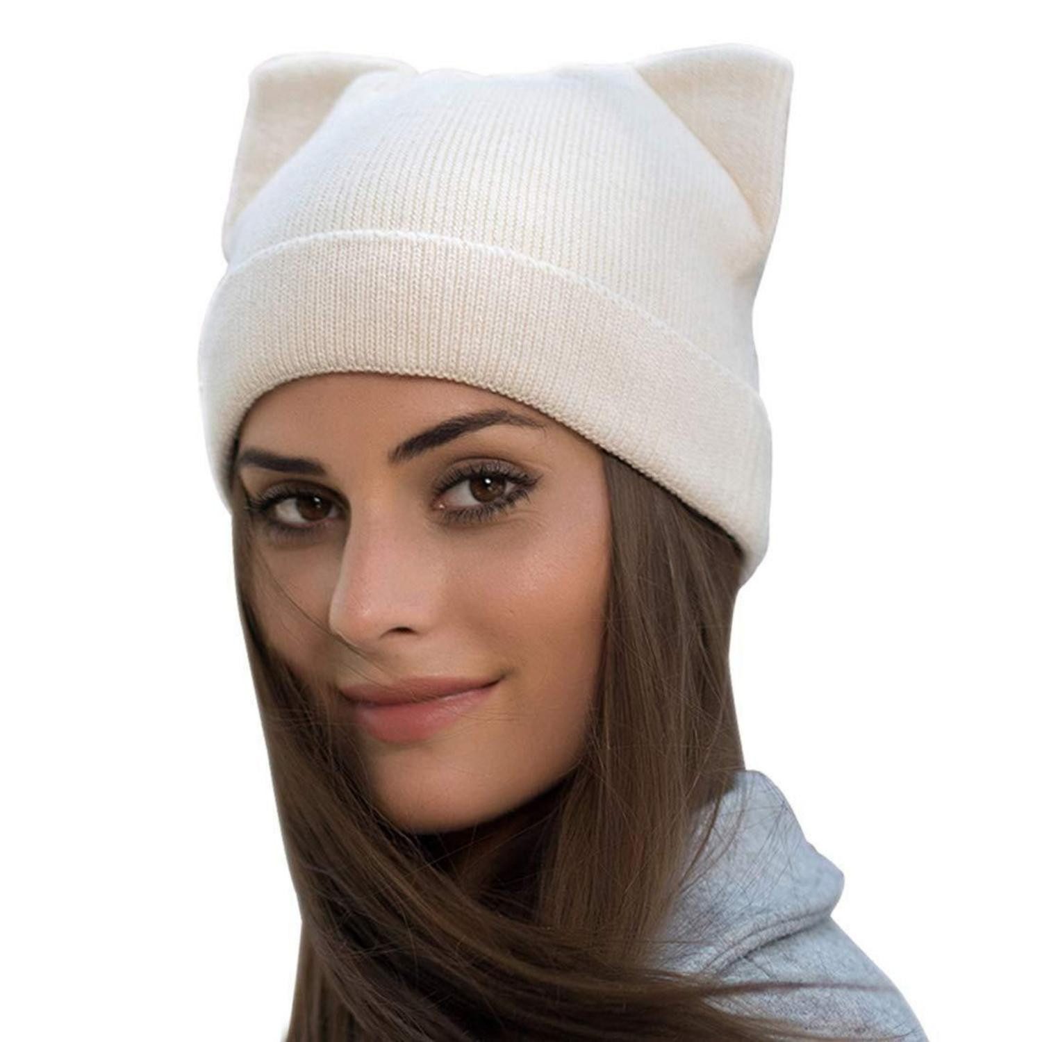 LuxusKollektion Beanie Damen Strickmütze mit Katzenohren (1-St)