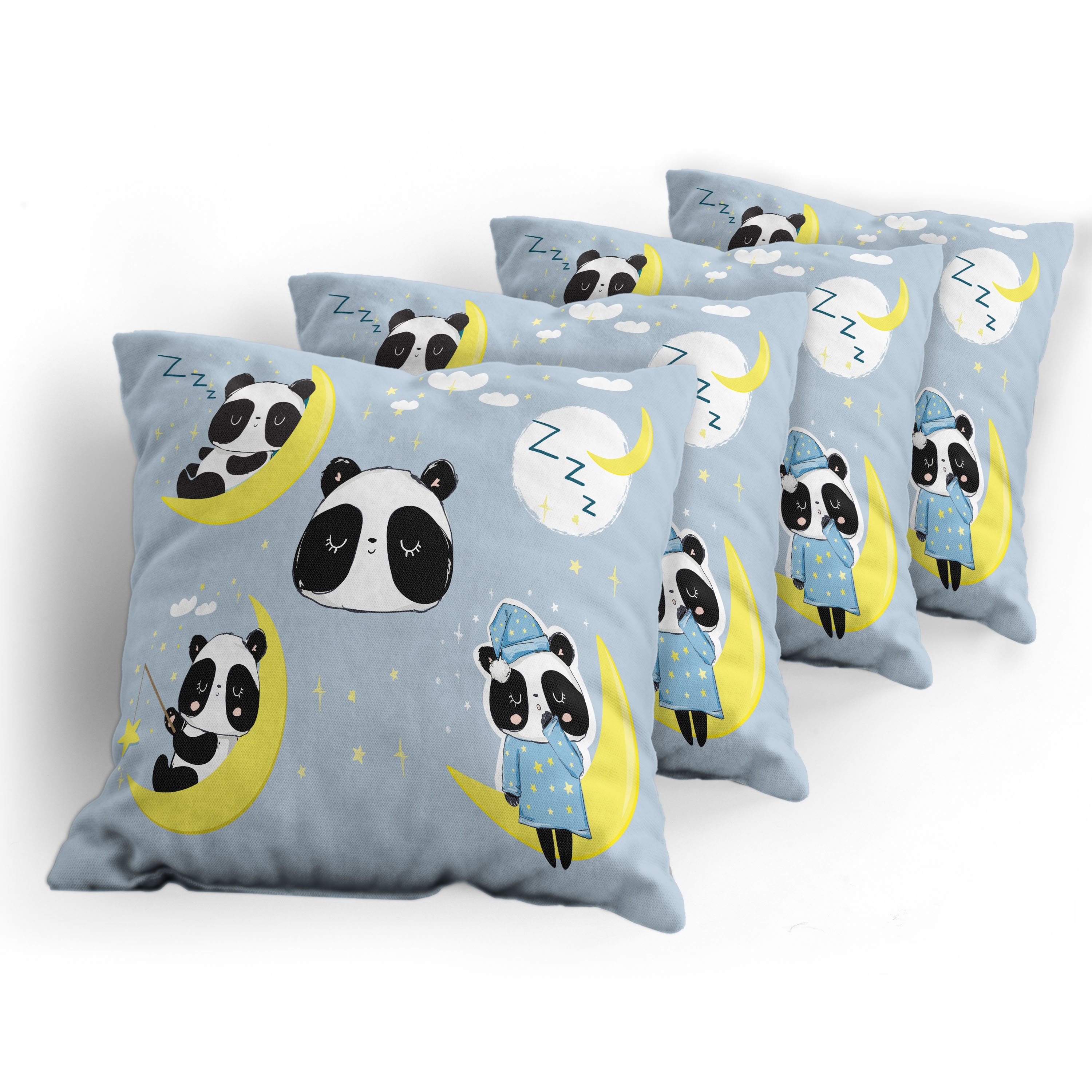 Kissenbezüge Modern auf Panda Digitaldruck, (4 Abakuhaus Doppelseitiger Stück), Tierschlafen Accent Mond