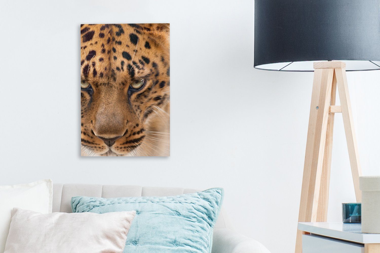 OneMillionCanvasses® Leinwandbild Leopard fertig cm Gesicht, bespannt - - inkl. (1 Zackenaufhänger, 20x30 St), Porträt Leinwandbild Gemälde