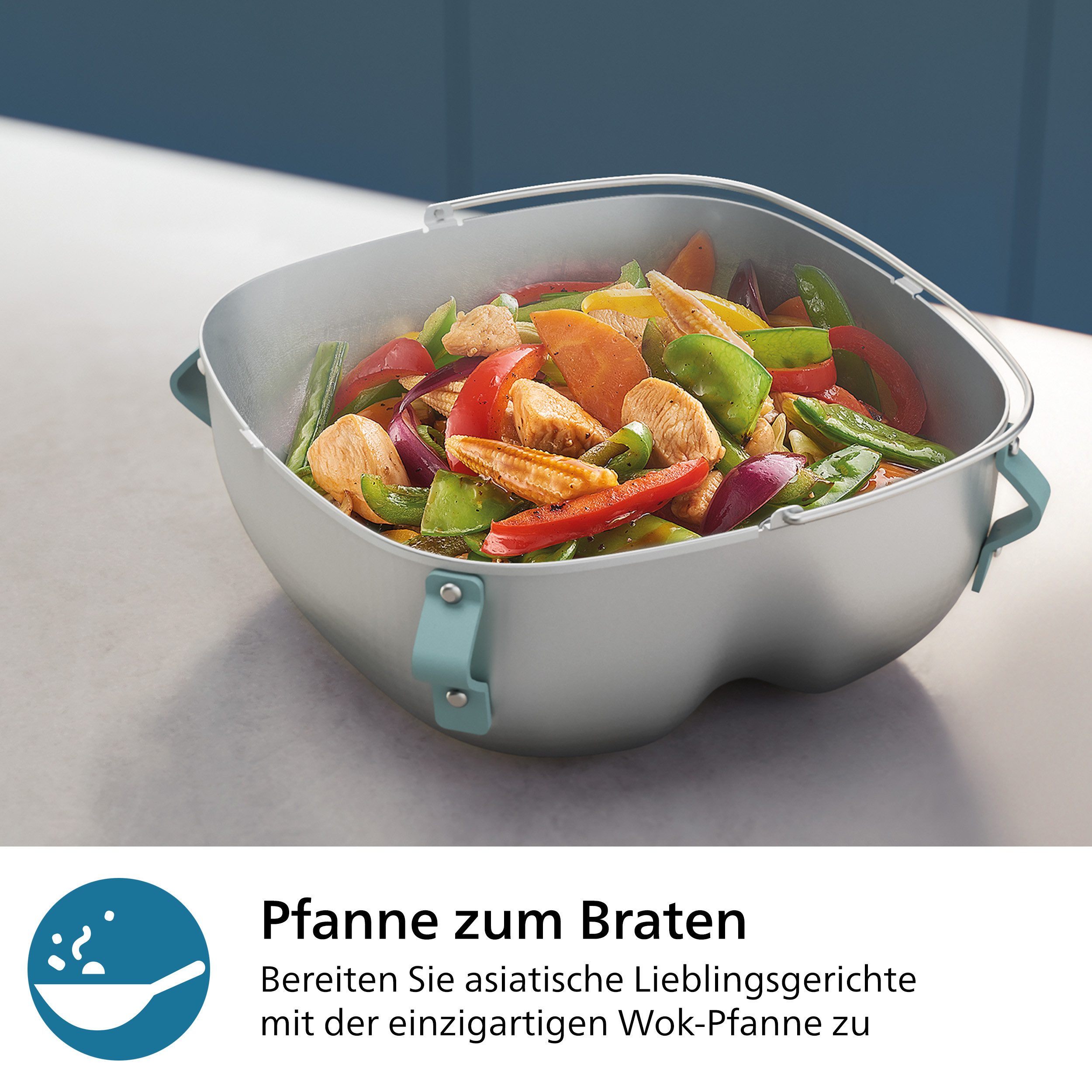 Philips Airfryer-Grillrost HD9960/00, 2-in-1: Wokpfanne und Dampfgareinsatz Airfryer Zubehör, passt zu Airfryer Combi 7000 Series, HD9876, 9880, spülmaschinenfest