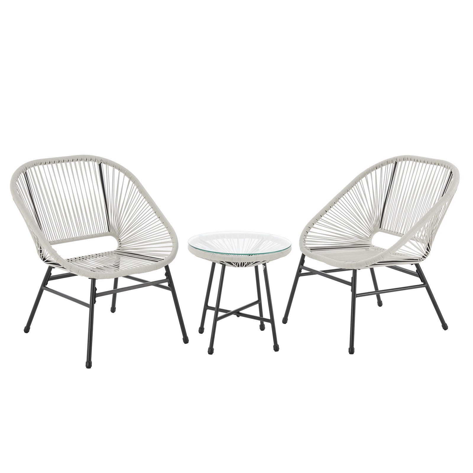 SVITA Balkonset TULUM, (Set, 3-teilig), Garten-Möbel, 2 Stühle, mit Tisch, Weiß