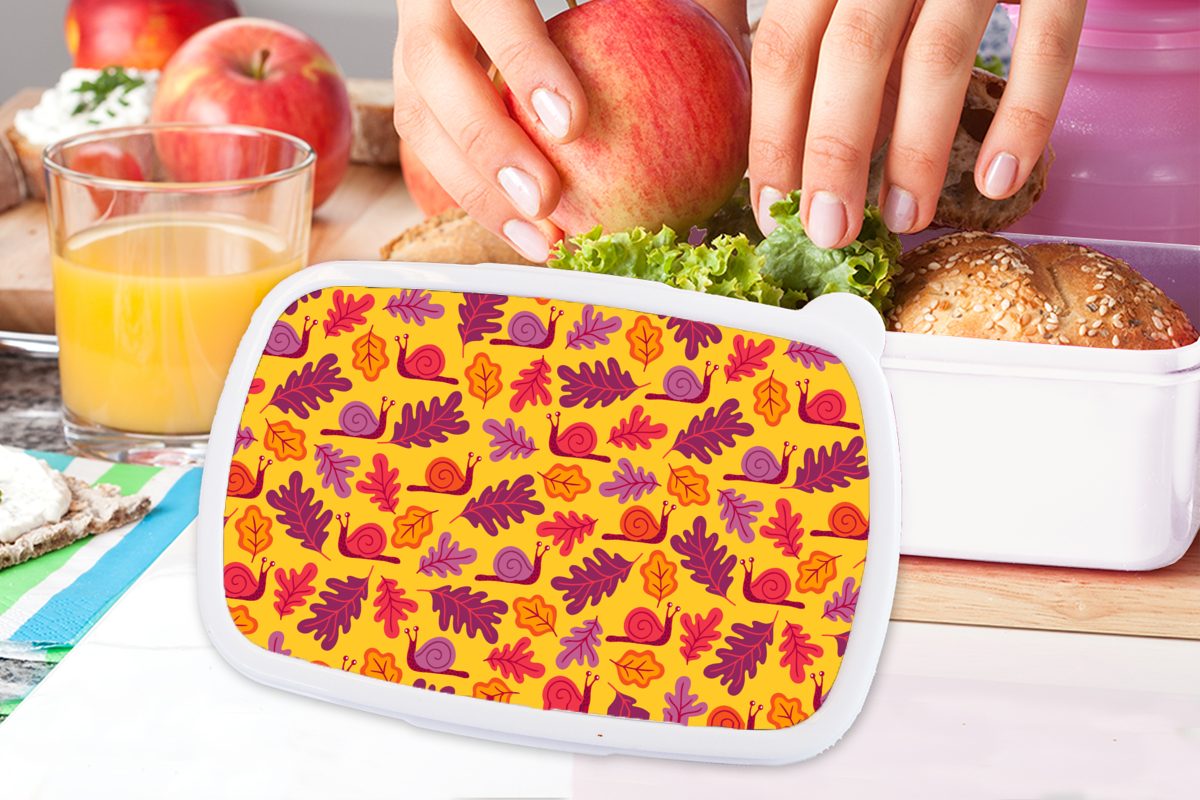 - Jungs Herbst Kunststoff, Brotdose, (2-tlg), weiß MuchoWow Erwachsene, und Kinder - und Brotbox Lunchbox für Muster, Mädchen Schnecken für