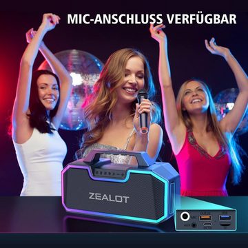 ZEALOT Stereo Lautsprecher (Bluetooth, 60 W, Bluetooth Box mit Licht,Bass StereoI P67 Wasserdicht 14,400 mAh Akku)
