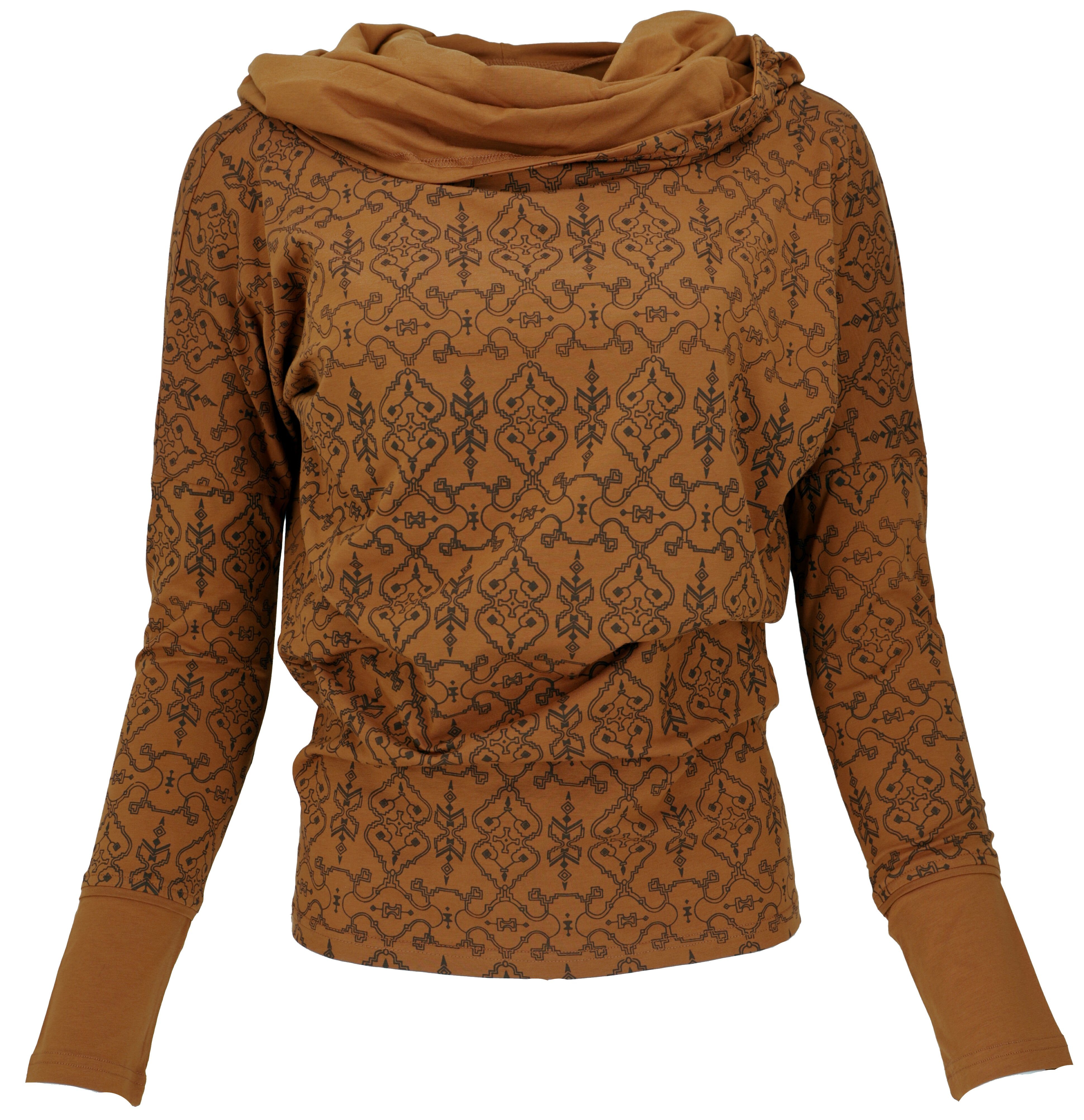 Guru-Shop Longsleeve Lockeres Longshirt aus Bio-Baumwolle, Boho.. alternative Bekleidung caramel/taupe