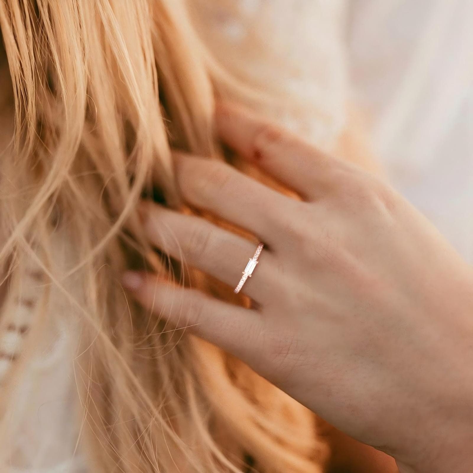 Jumpeak Diamantring Diamantring für Damen,Ring aus 585er Gold für Damen,Ring mit Anhänger, Eheringe für Damen,Verlobungsringe,Geschenke für Damen,schmale Ringe