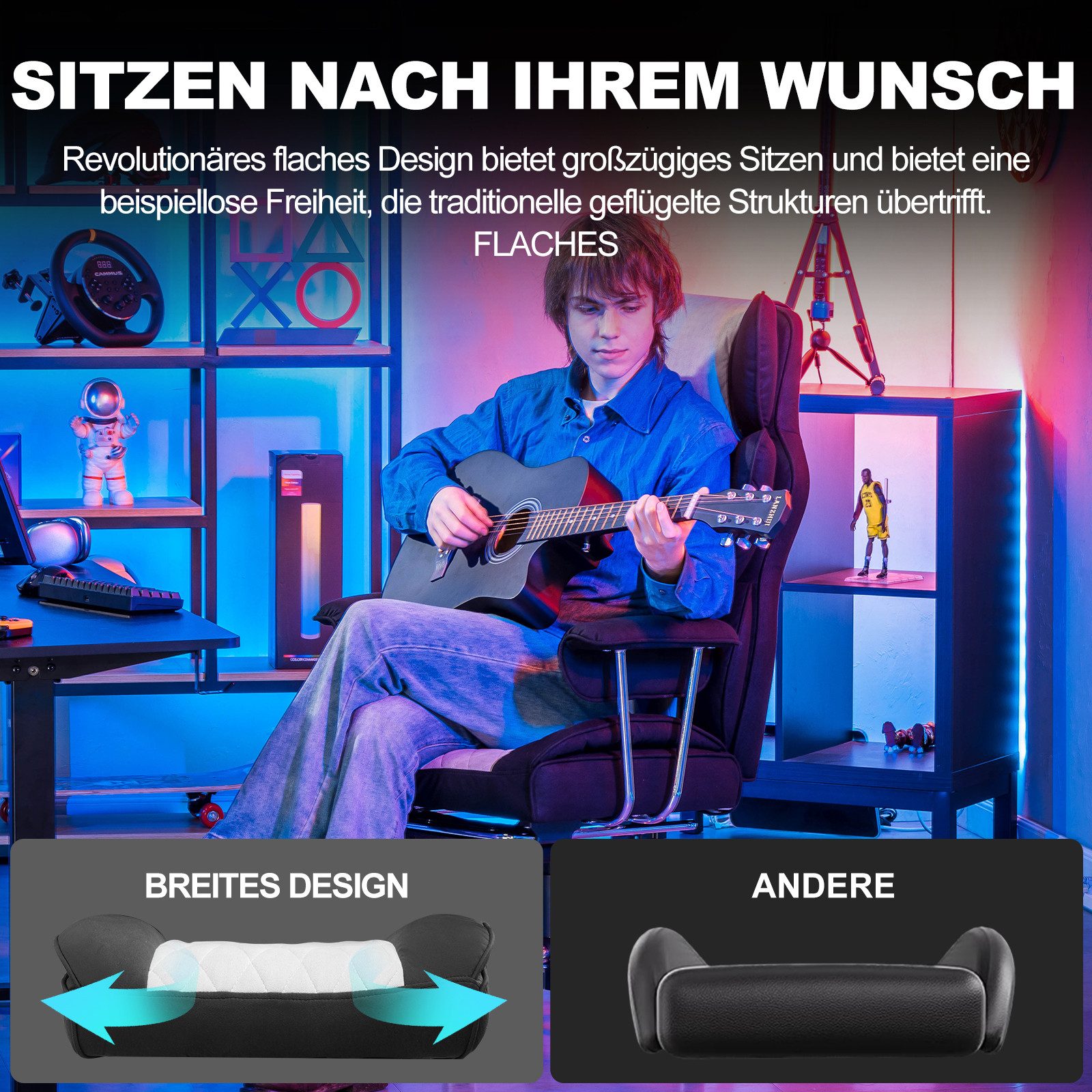 GTPLAYER Gaming-Stuhl Gaming Stuhl, Gamer Stuhl, Ergonomischer Bürostuhl Stoffoberfläche (Packung), Schreibtischstuhl Chefsessel mit Fußstütze höhenverstellbar kunstleder