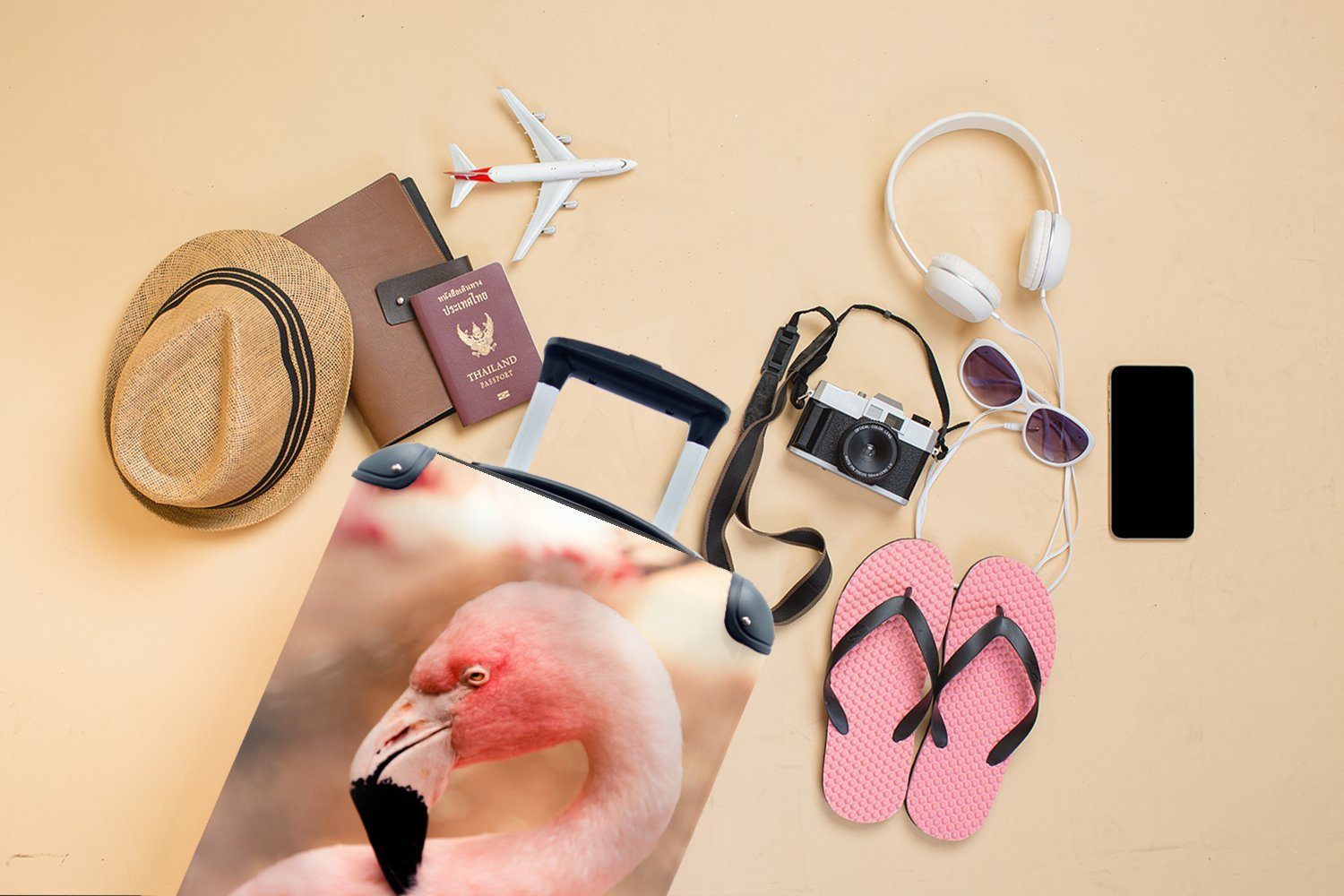 rollen, Reisekoffer Reisetasche Ferien, Porträt Handgepäck mit Trolley, ruhenden MuchoWow Flamingos, eines 4 Handgepäckkoffer Rollen, für