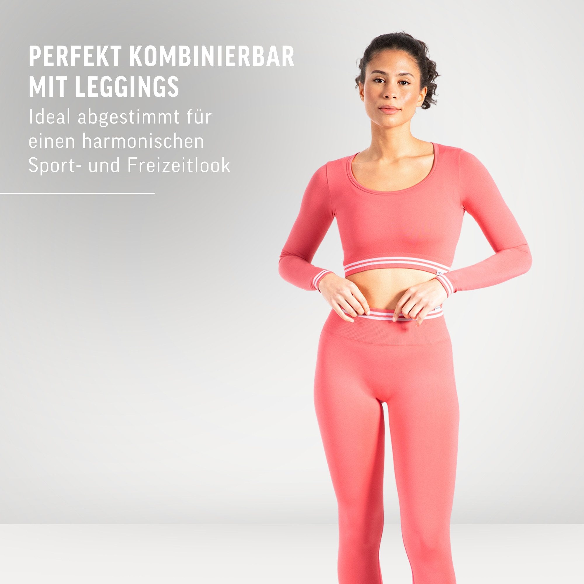 Smilodox Longsleeve Miriel, Oberteil figurbetonendes Crop Shirt Gym & Alltag Figurformend Elastisch Sicherer Halt mit Streifen an Bund und Ärmel