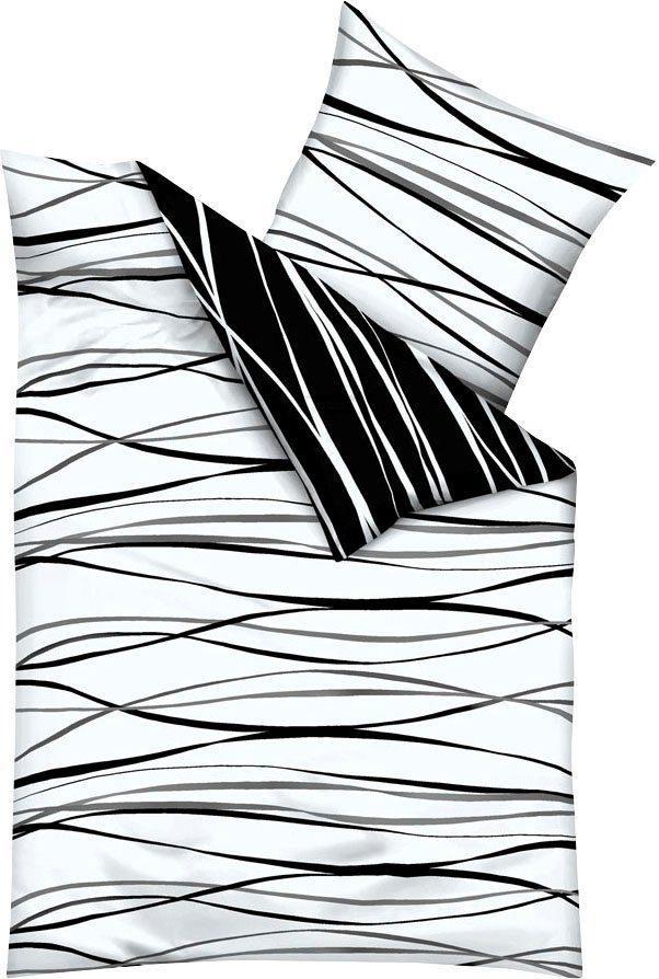 Kaeppel Wendebettwäsche MOTION 100% gekämmte Baumwolle, Mako-Satin, 2 teilig, mit feinen Wellenlinien, Markenreißverschluss, Wendeoptik