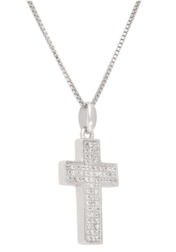 Firetti Kette mit Anhänger Schmuck Geschenk Silber 925 Halsschmuck Halskette Venezianer Kreuz, mit Zirkonia (synth)