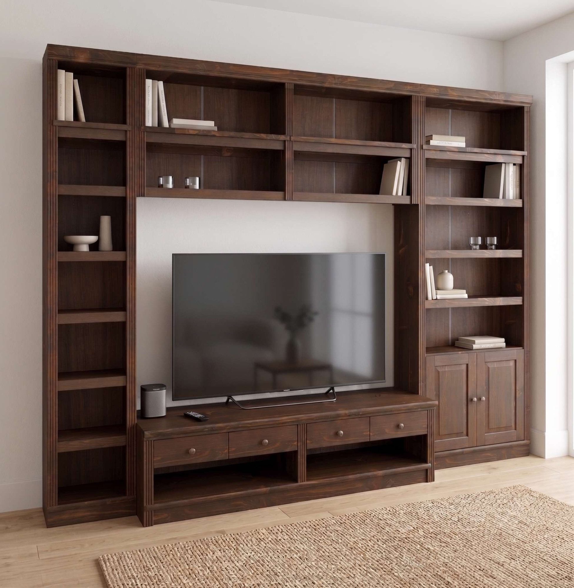 OTTO home Wohnwand Soeren, 1 Standregal, 1 Wandregal, 1 TV-Lowboard, 1 Bücherregal, (Set, 4-St), aus massiver Kiefer, T/B/H 45cm/ 278cm/ …