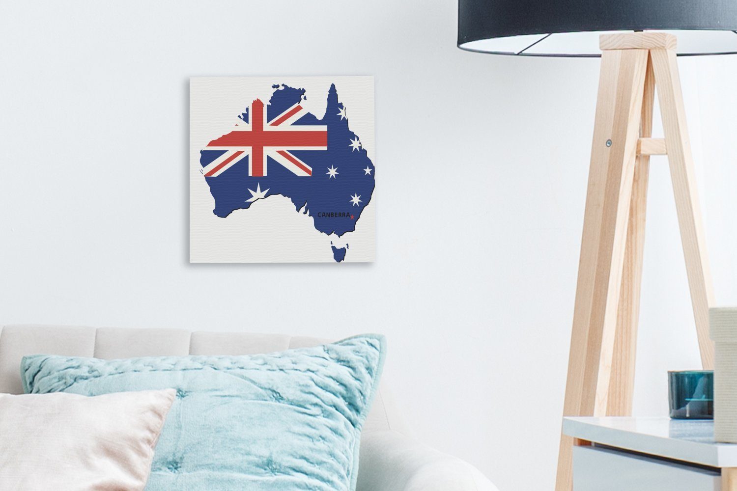 für Illustration und Bilder Eine mit Australien der Farben, (1 Schlafzimmer Leinwand OneMillionCanvasses® Karte Canberra Wohnzimmer Leinwandbild von St), den