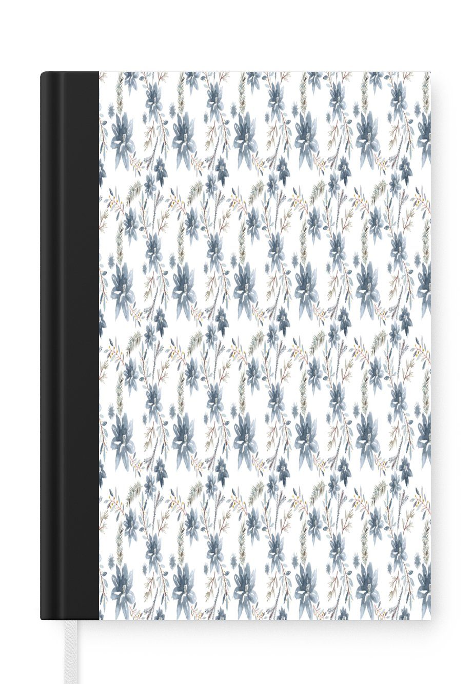 MuchoWow Notizbuch Blumen - Muster Merkzettel, A5, Blau, - Notizheft, 98 Seiten, Haushaltsbuch Journal, Tagebuch
