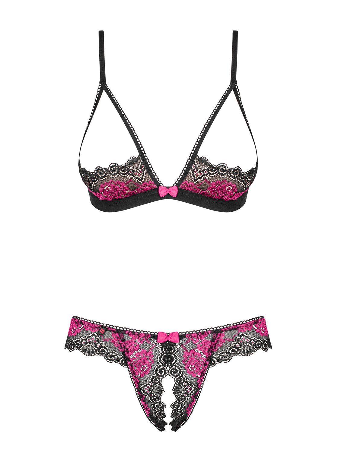 Obsessive Set: Bügel-BH Ouvert-Set Tulia schwarz-pink BH und Panty brustfrei (Set)