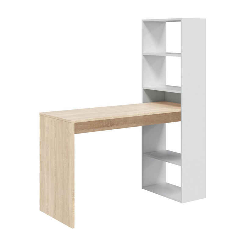 habeig Regal-Schreibtisch Arbeitstisch Spieltisch Bücherregal Büroschrank weiß, Kombi aus Schreibtisch und Regal