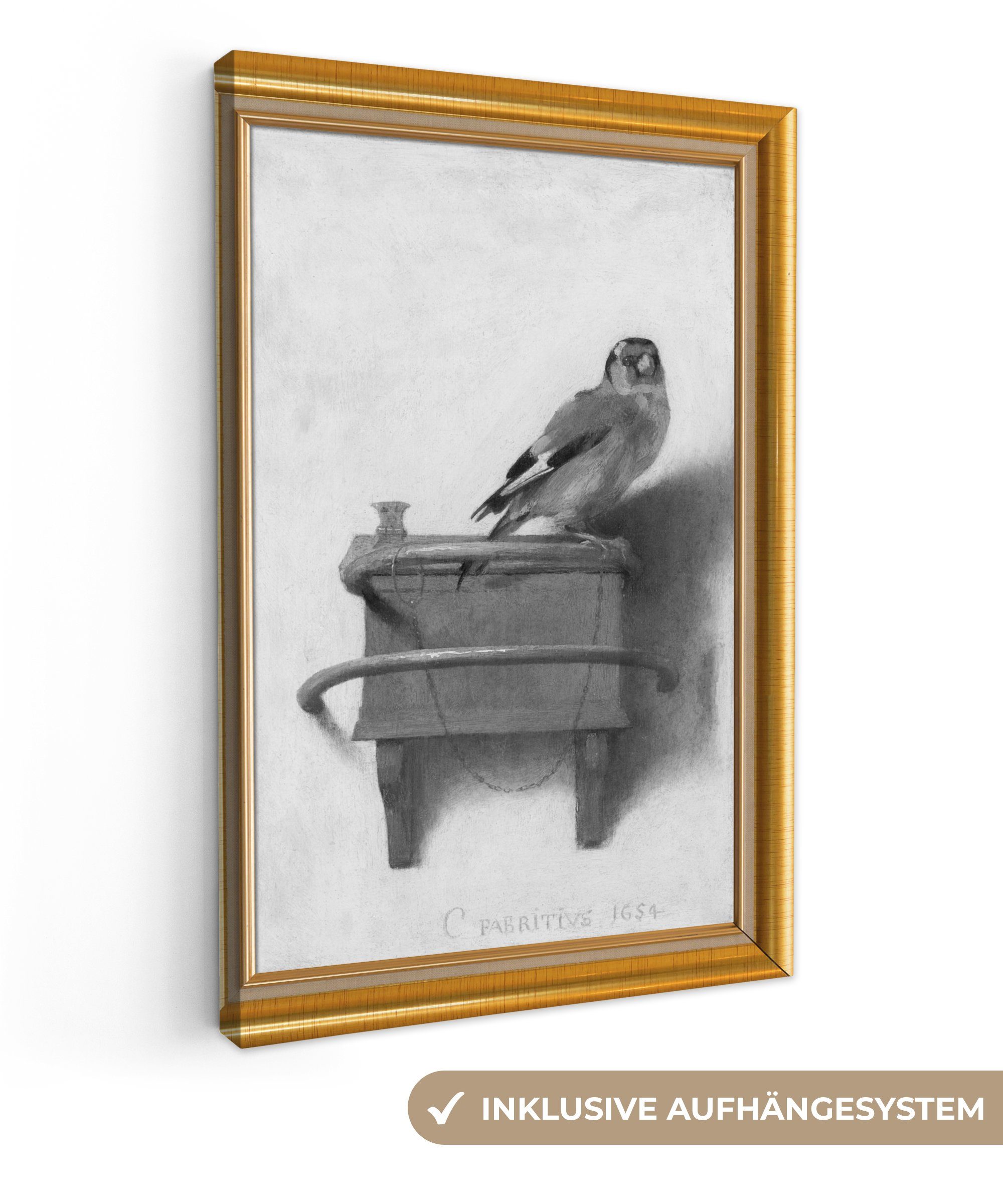OneMillionCanvasses® Leinwandbild Der Stieglitz - Maler - Liste - Gold, (1 St), Leinwandbild fertig bespannt inkl. Zackenaufhänger, Gemälde, 20x30 cm