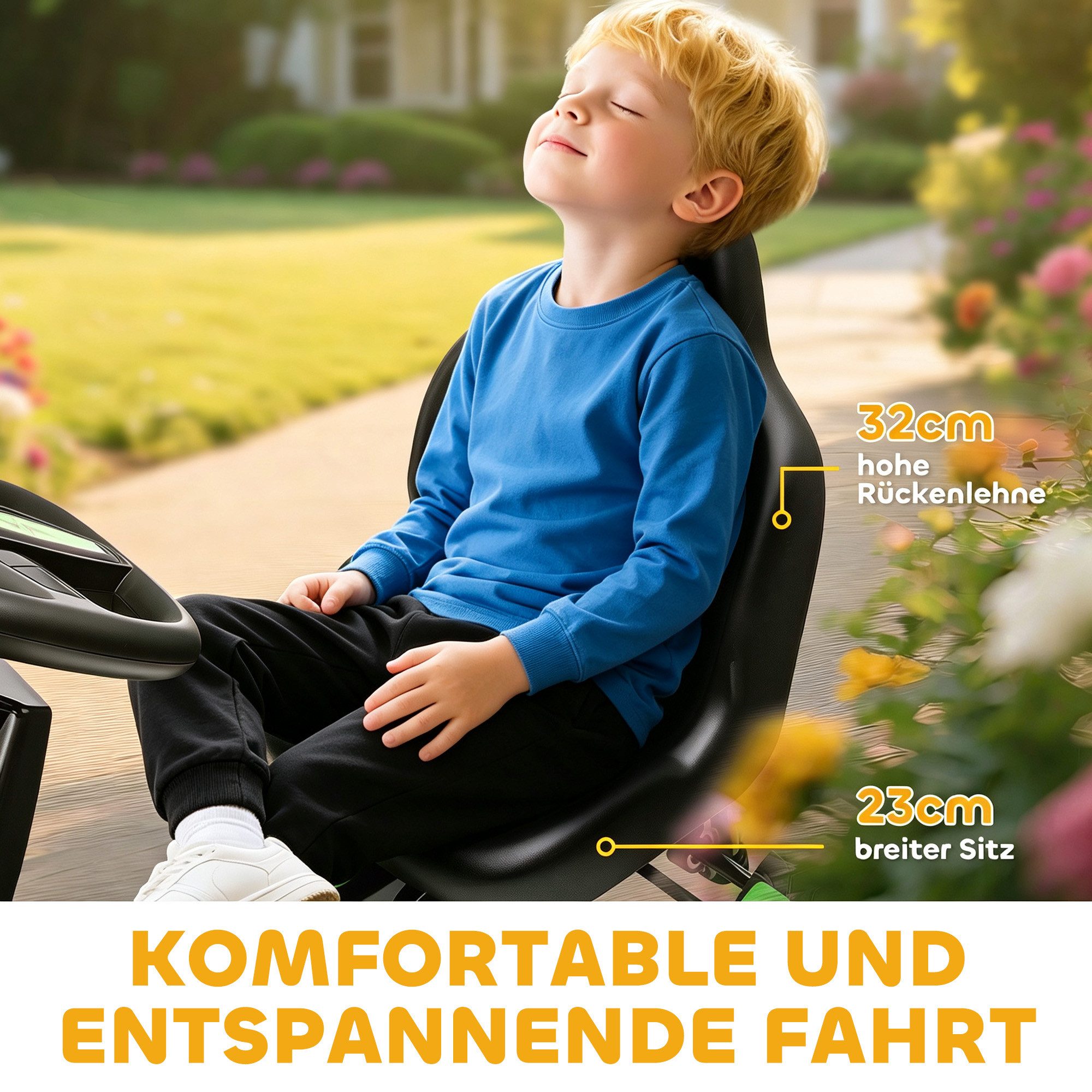 AIYAPLAY Go-Kart Tretauto mit Handbremse Automatisches Kupplungssystem, für Kinder 3-6 Jahren Grün – Bild 5 von 5