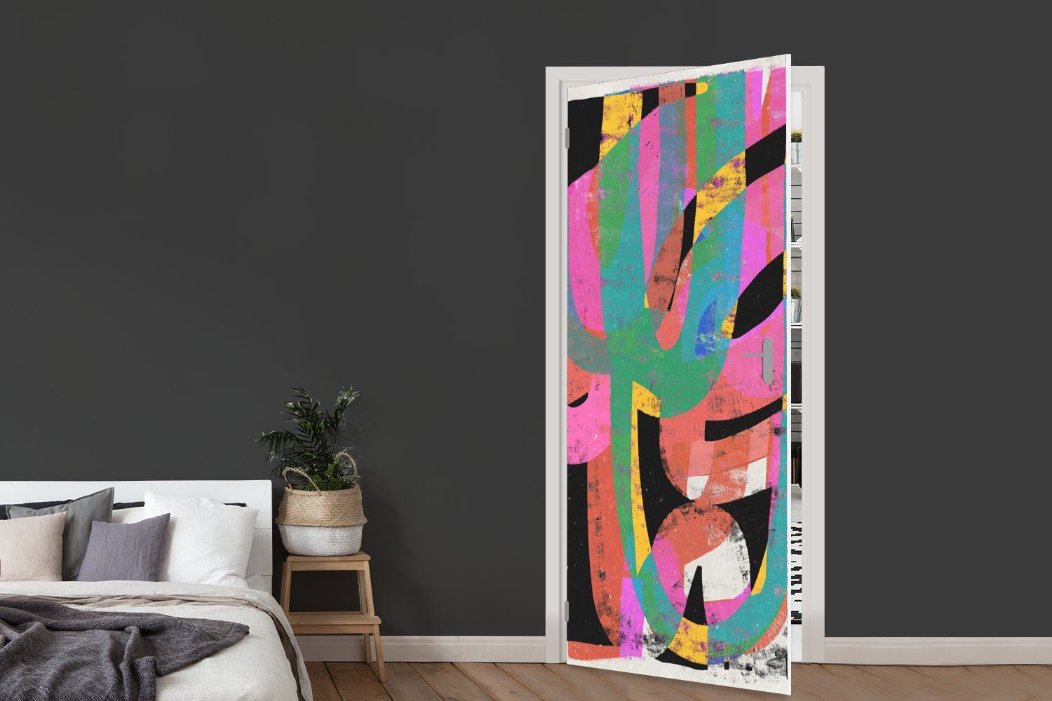 St), Rosa MuchoWow - Türtapete Farben Tür, - Fototapete - bedruckt, 75x205 für cm Türaufkleber, - Abstrakt Matt, Grün (1 Kunst,