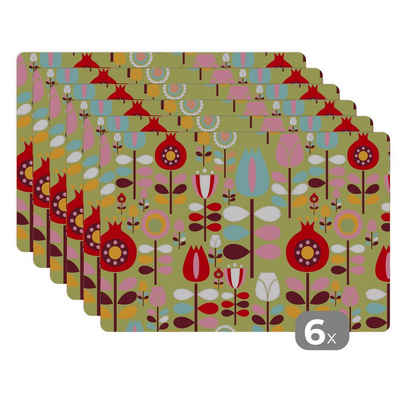 Platzset, Muster - Blumen - Farben, MuchoWow, (6-St), Platzset, Platzdecken, Platzmatte, Tischmatten, Schmutzabweisend