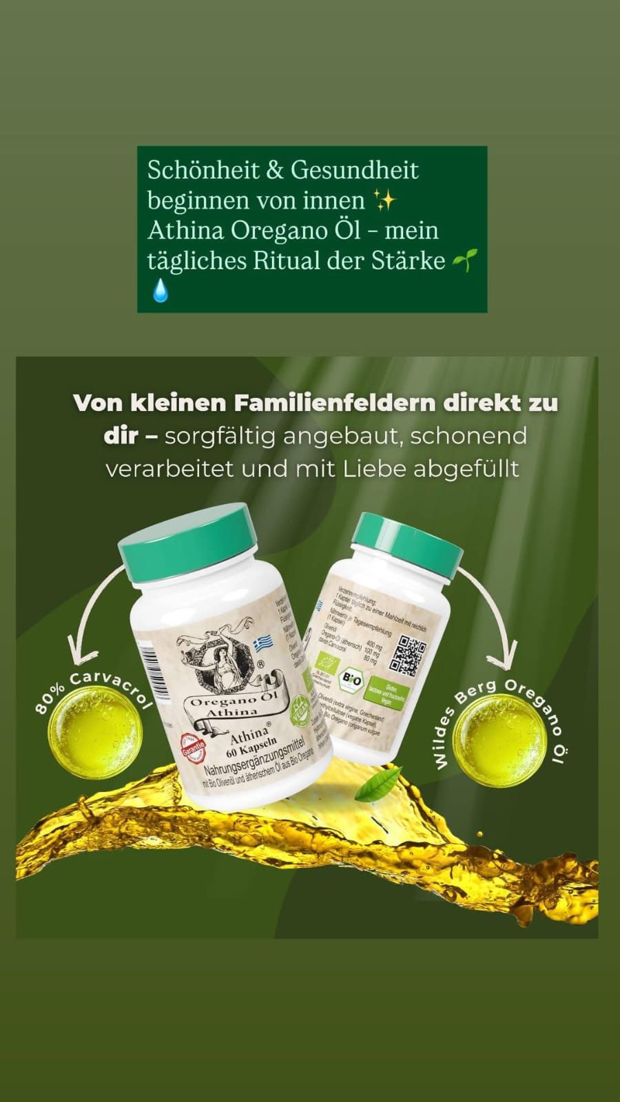 Athina Oregano Öl Vegan Bio 80% Carvacrol Kapseln, 36 g