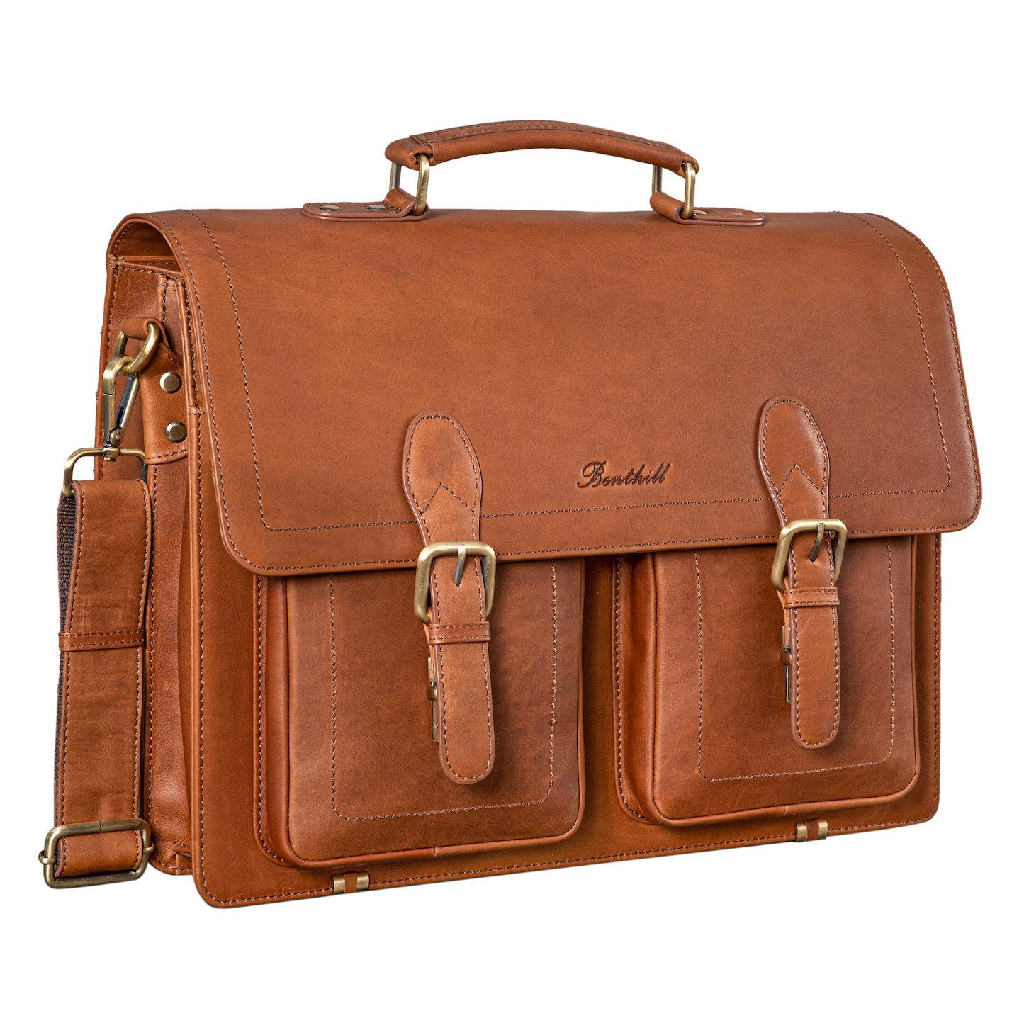 Benthill Aktentasche Echt Leder Laptoptasche Notebooktasche Umhängetasche Laptoptasche, Schultergurt / Umhängegurt Reißverschlussfach