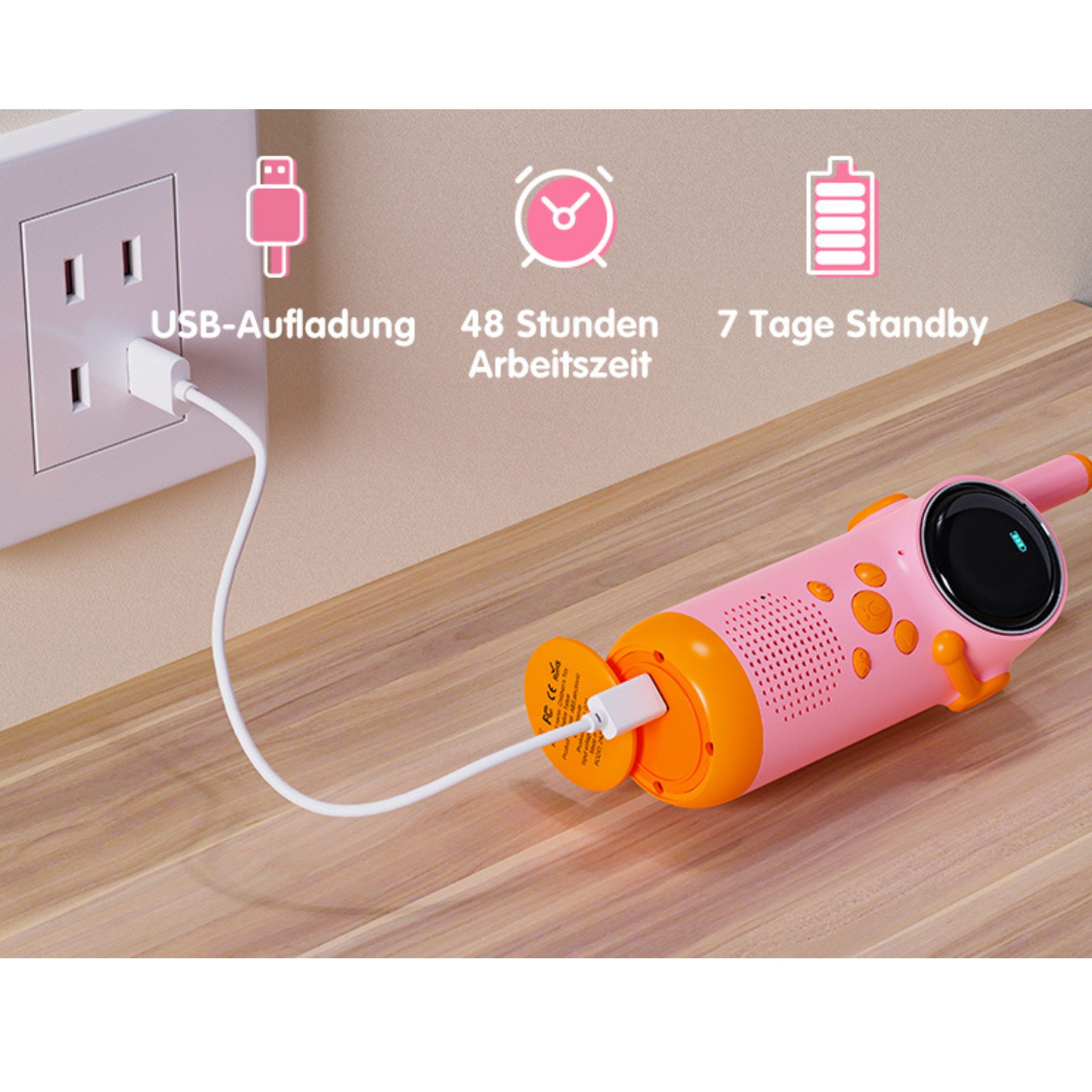 Vivitar Walkie Talkie für Kinder mit VOX-Funktion, CTCSS-Technologie, LED-Taschenlampe, (Trageriemen – ideales Geschenk für Jungen und Mädchen 3 bis 12 Jahren, 99 Unterkanälen, kindersicheres Design mit Silikon-Schutzhülle), LCD-Display – Funkgerät mit 5 km Reichweite, 8 Kanälen