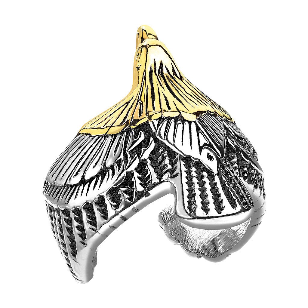 Taffstyle Fingerring Biker Gothic Ring Adler Flügel Seeadler Edelstahl Größe 67 (21.3) (Ring Massiv Breit Herrenring Herren), Massiv Rocker vergoldet Herren Rocker Kristall Quadrat Siegelring