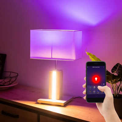etc-shop Smarte LED-Leuchte, Leuchtmittel inklusive, Kaltweiß, Warmweiß, Neutralweiß, Tageslichtweiß, Farbwechsel, Smart RGB LED Tisch Leuchte Küchen Holz Beistell Leuchte
