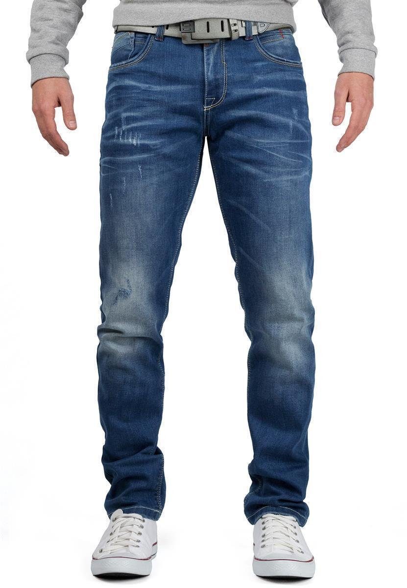 Cipo & Baxx 5-Pocket-Jeans Hose BA-CD386 Stonewashed Effekt mit Logo Verzierung