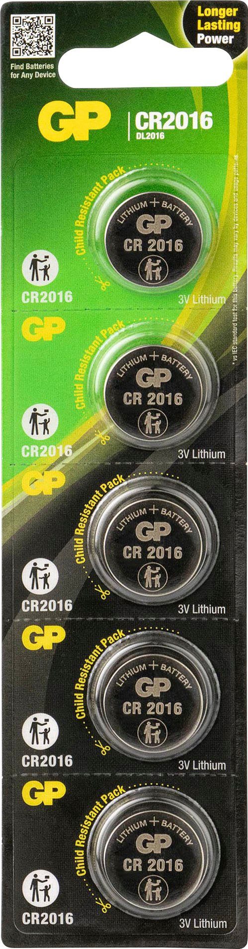 GP Batteries 5er CR2016 Knopfzelle, Pack 5 CR2016 Lithium St) (3 V