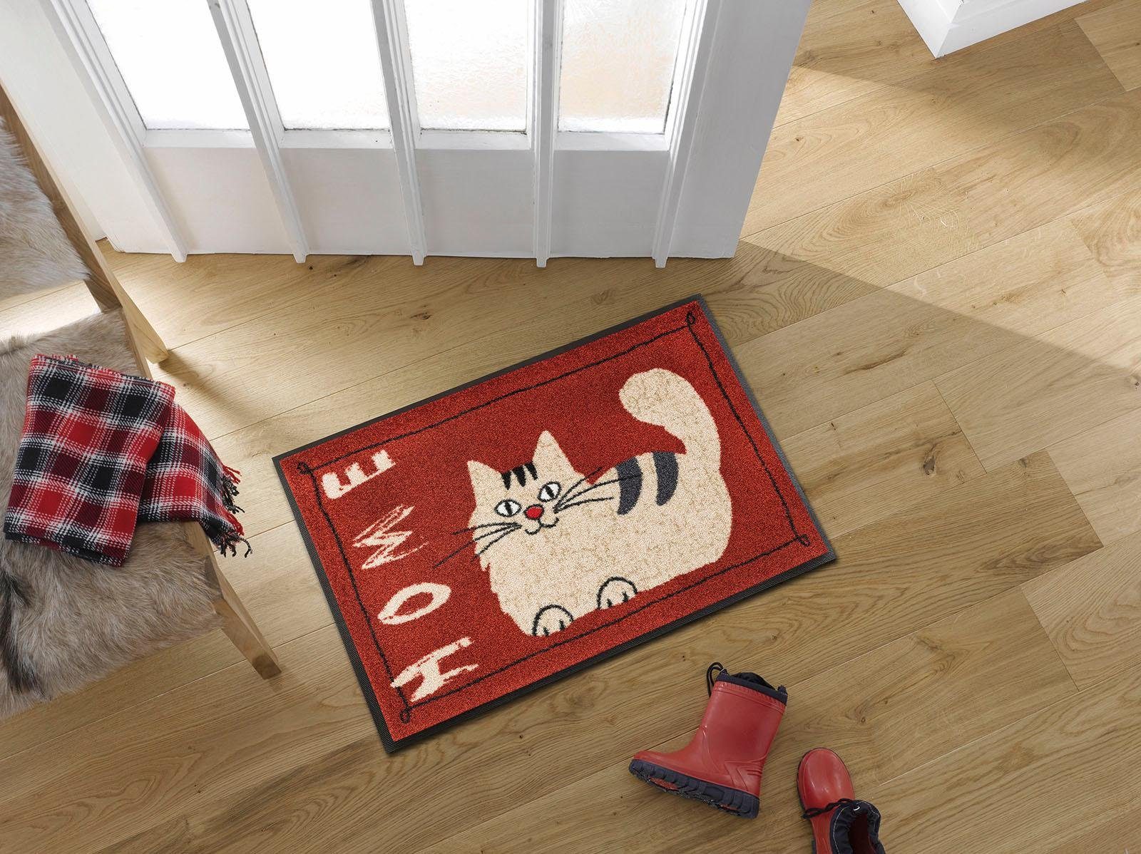 Fußmatte Catty Home, Schmutzfangmatte, Motiv wash+dry Kleen-Tex, rechteckig, 7 Höhe: mit rutschhemmend mm, Katze, by Spruch