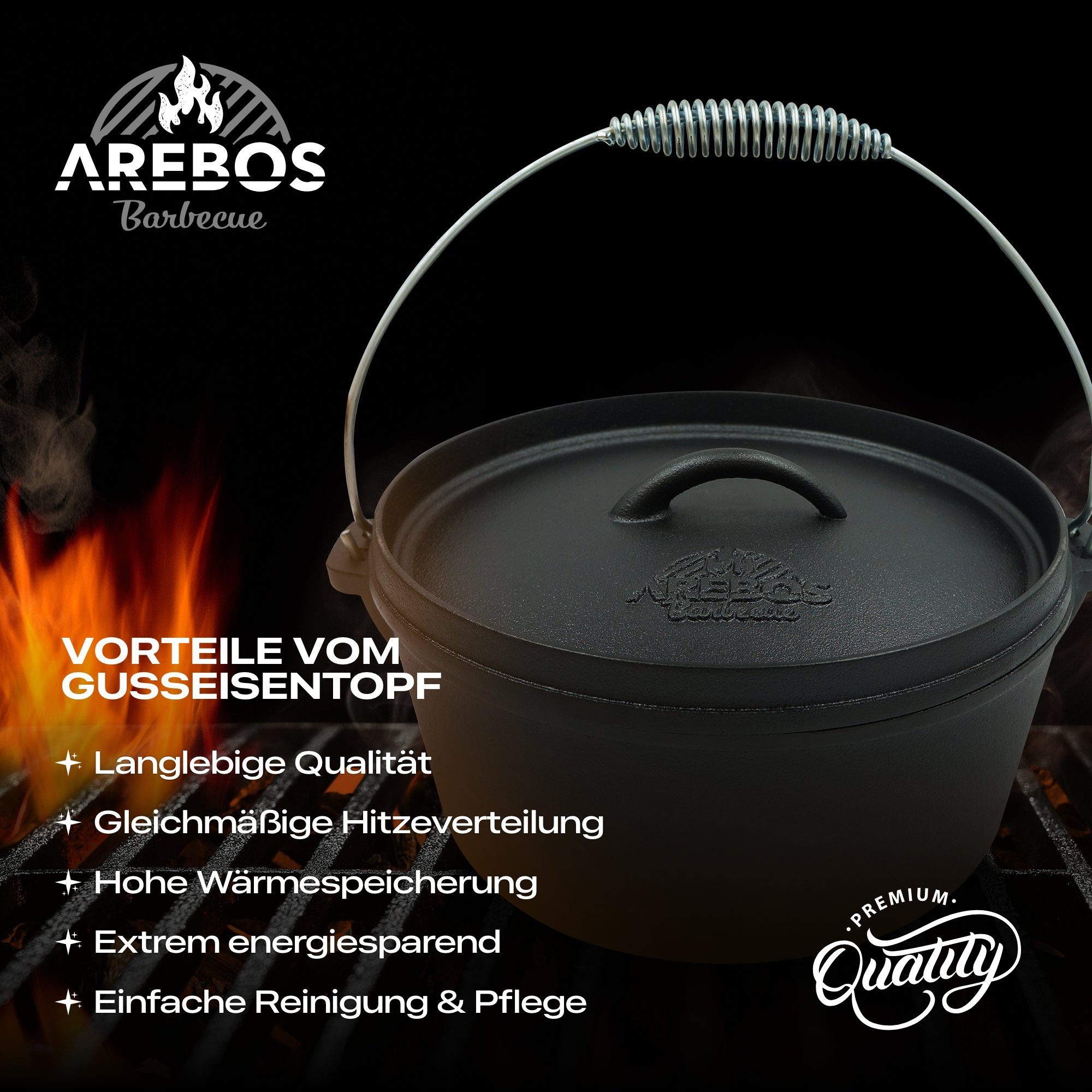 Arebos Topf-Set Feuertopf aus Dutch Set Schmortopf, (Set) Gusseisen BBQ Over
